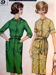 4559 SIMPLICITY 60s BUTTON DOWN HALF SIZE SIMPLE  DRESS PATTERN 16. 5 37''B; 14.5 35"B CHOICE